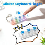 Mechanical Keyboard Switch Fidget Toy with Keychain - 4 Key Clicker Keycap Pad with Clear Housing and Blue Switches | Portable Stress Relief Finger Clicker for Office, Study and Gaming