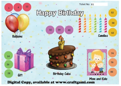Digital Tambola Tickets - Birthday Theme (Set D) Tickets No 61 to 80 - PDF File download