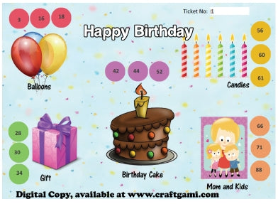 Digital Tambola Tickets - Birthday Theme (Set A) Tickets No 1 to 20 - PDF File download