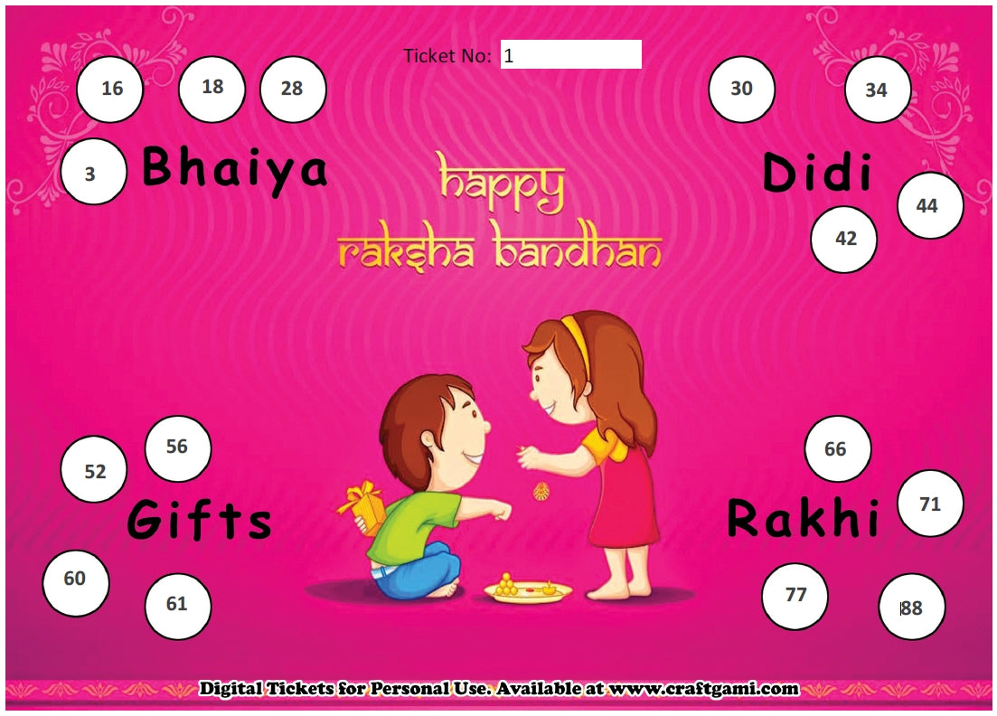 Digital Tambola Tickets - Rakhshabandhan Theme - Design#3 (Set A) Tickets No 1 to 20 - PDF File download