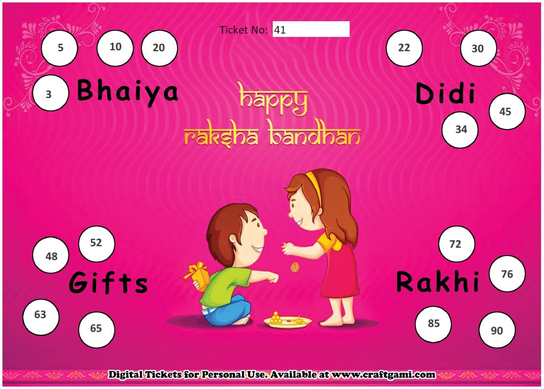 Digital Tambola Tickets - Rakhshabandhan Theme - Design#3 (Set C) Tickets No 41 to 60 - PDF File download