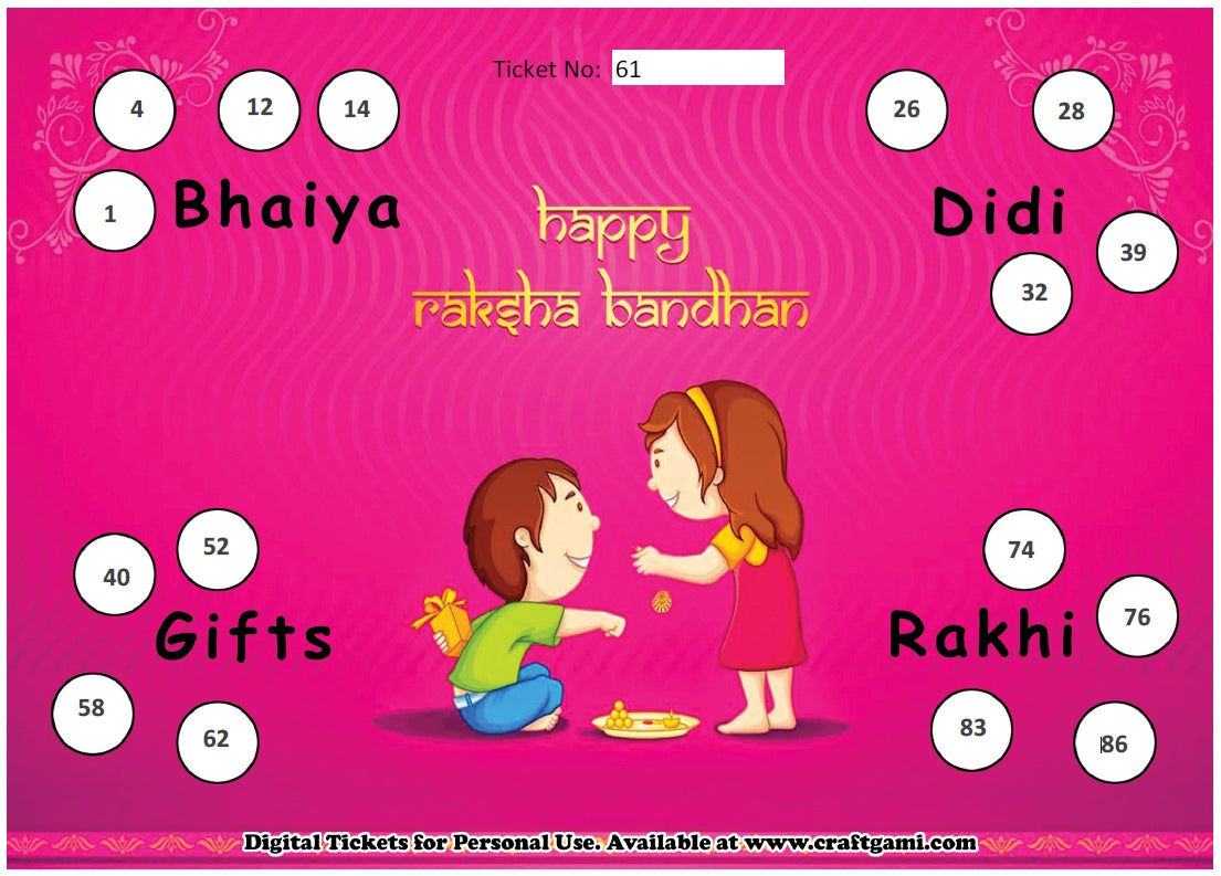 Digital Tambola Tickets - Rakhshabandhan Theme - Design#3 (Set D) Tickets No 61 to 80 - PDF File download