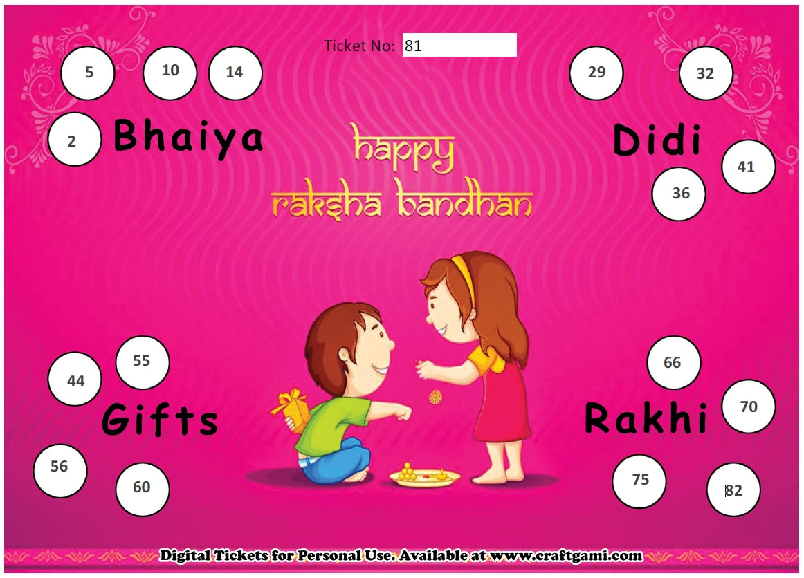 Digital Tambola Tickets - Rakhshabandhan Theme - Design#3 (Set E) Tickets No 81 to 100 - PDF File download