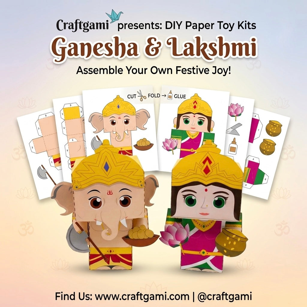 Craftgami Papertoys DIY Sheets – Ganesha &amp; Laxmi Papertoy