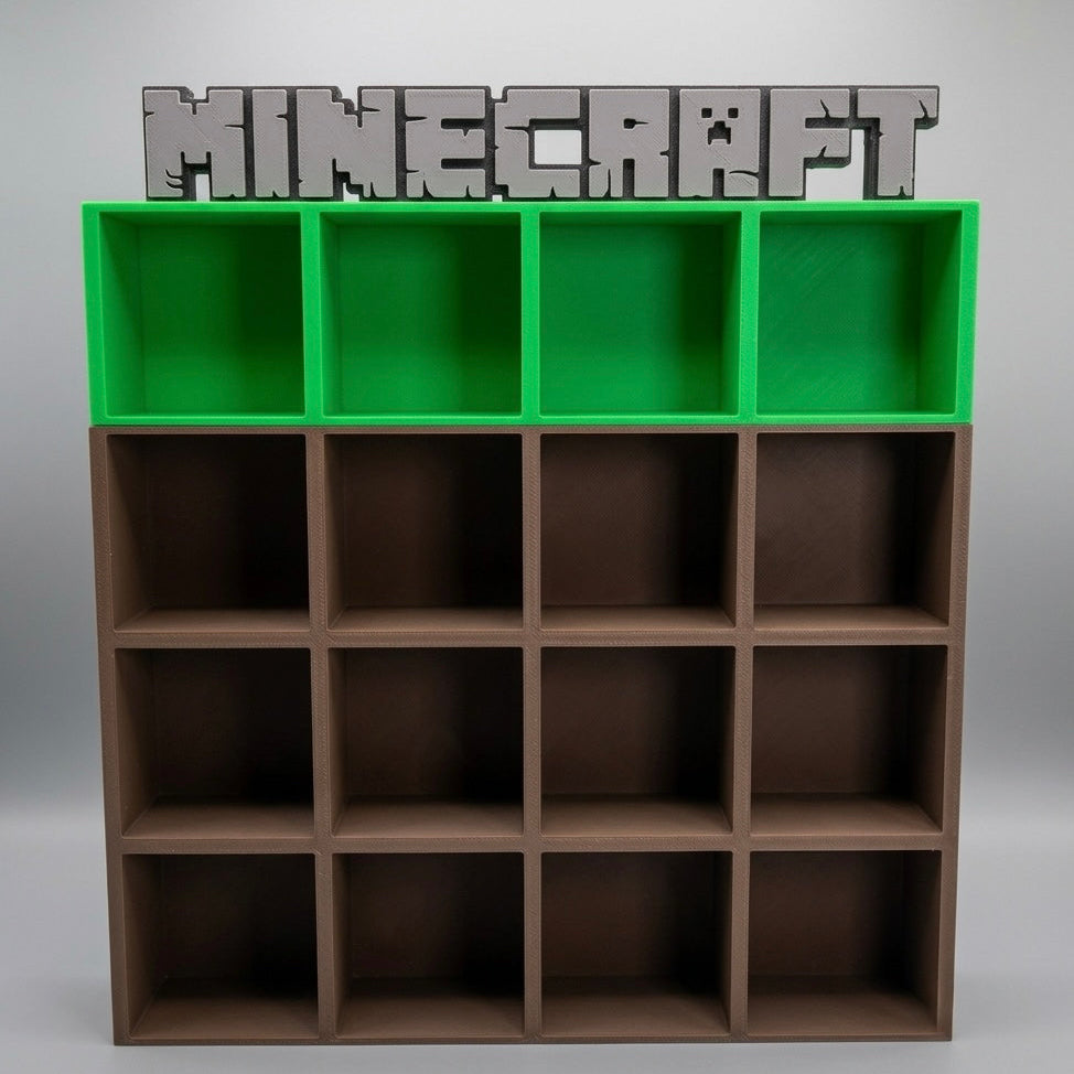 Minecraft Grass Block Kinderjoy Display Frame – 16-Slot 3D Printed Wall Shelf