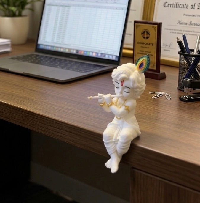 Krishna Playing Flute - 3D Printed Sitting Figurine (Ready to Paint) (White - Unpainted)