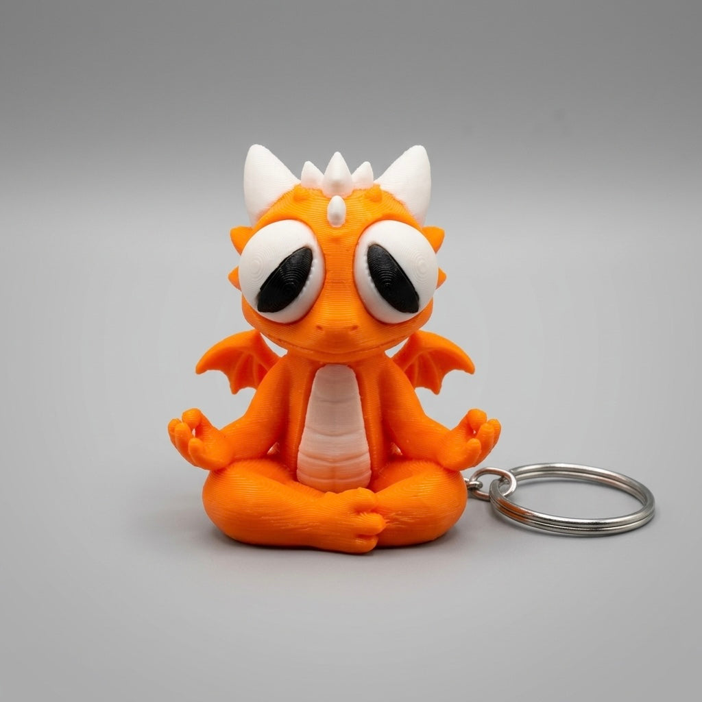 3D Printed Meditating Dragon Keychain - Orange