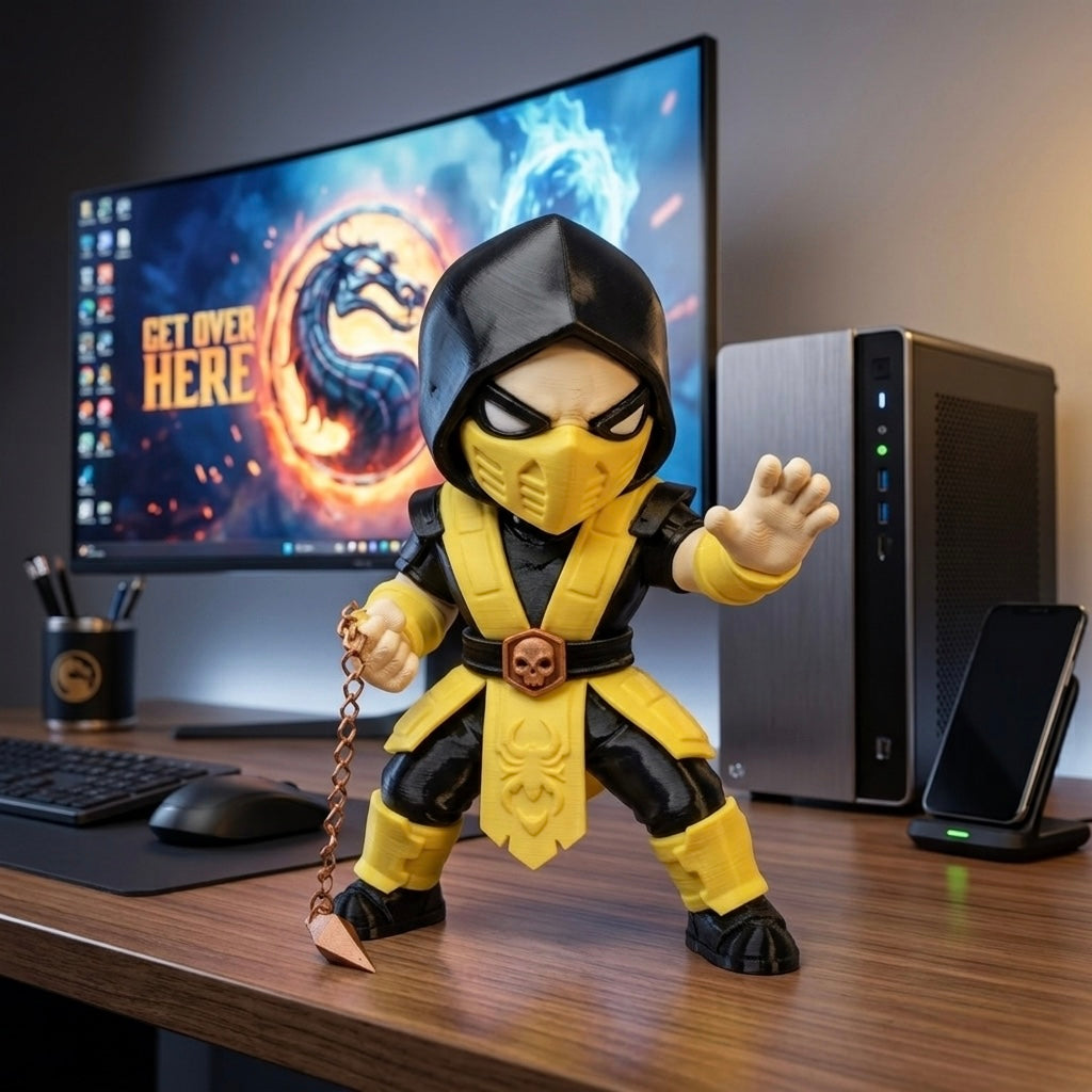 Scorpion Chibi Desk Buddy – 3D Printed Mortal Kombat Collectible (15cm)