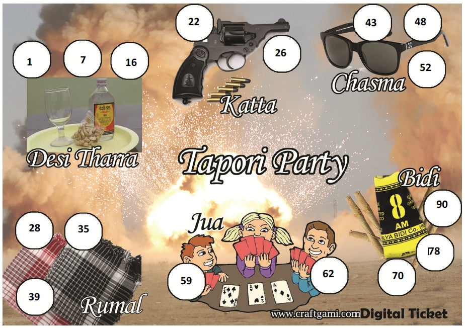 Digital Tambola Tickets - Tapori Theme (Set B) Tickets No 21 to 40 - PDF File download