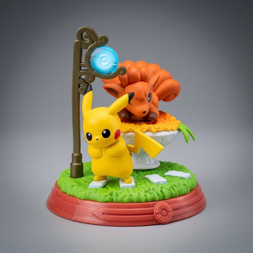 Pikachu and Vulpix lamp post Pokémon PVC vinyl mini diorama playset